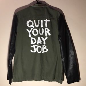 Leather Sleeve Army Jacket